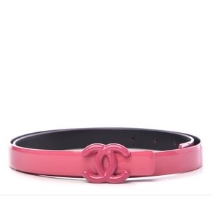 CHANEL Patent CC Logo Skinny Belt 85 34 Fuschia